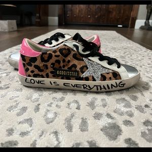 Golden Goose Super-Star in leopard-print pony skin with silver glitter star